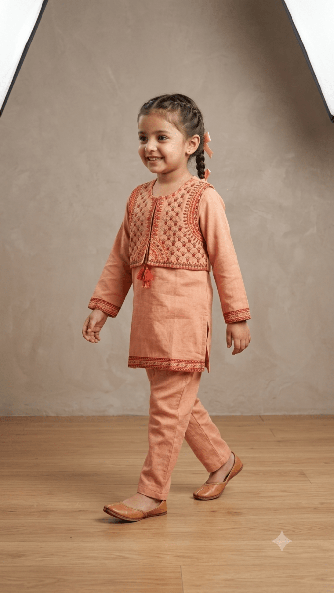 WELL LOOK 3 PC ORANGE KURTI (BG-000699) - 2 piece suit
