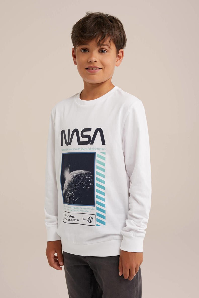 White crew neck shirt with nasa print (BG-000112)