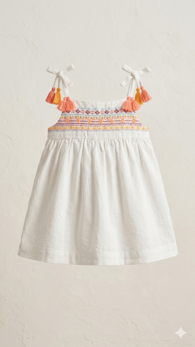 White Frock with Thread Work (BG-000464)