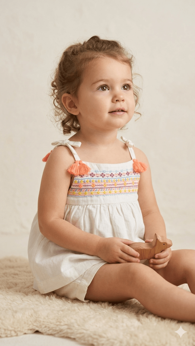 White Frock with Thread Work (BG-000464)
