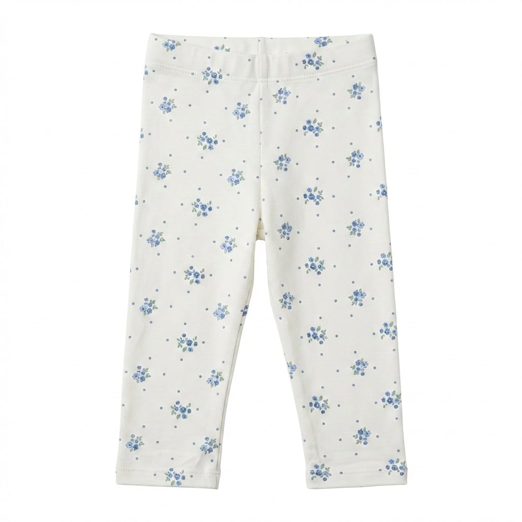 White Legging with Blue Floral Print (BG-000216)