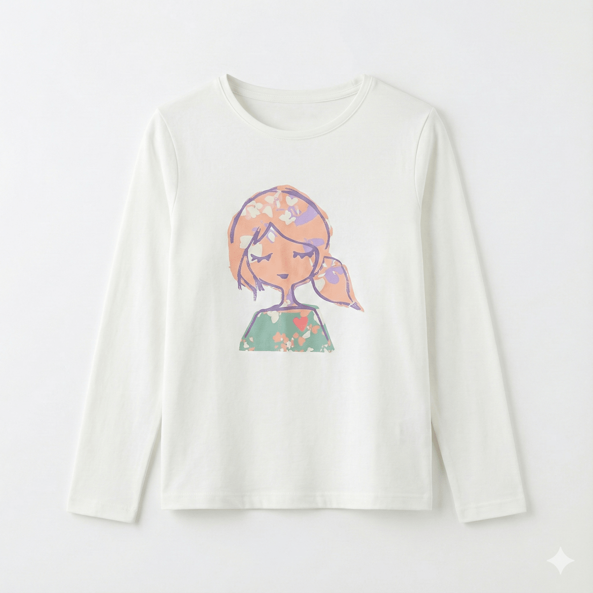 White Long Sleeve Shirt with Colorful Illustrated Print (BG-000174)