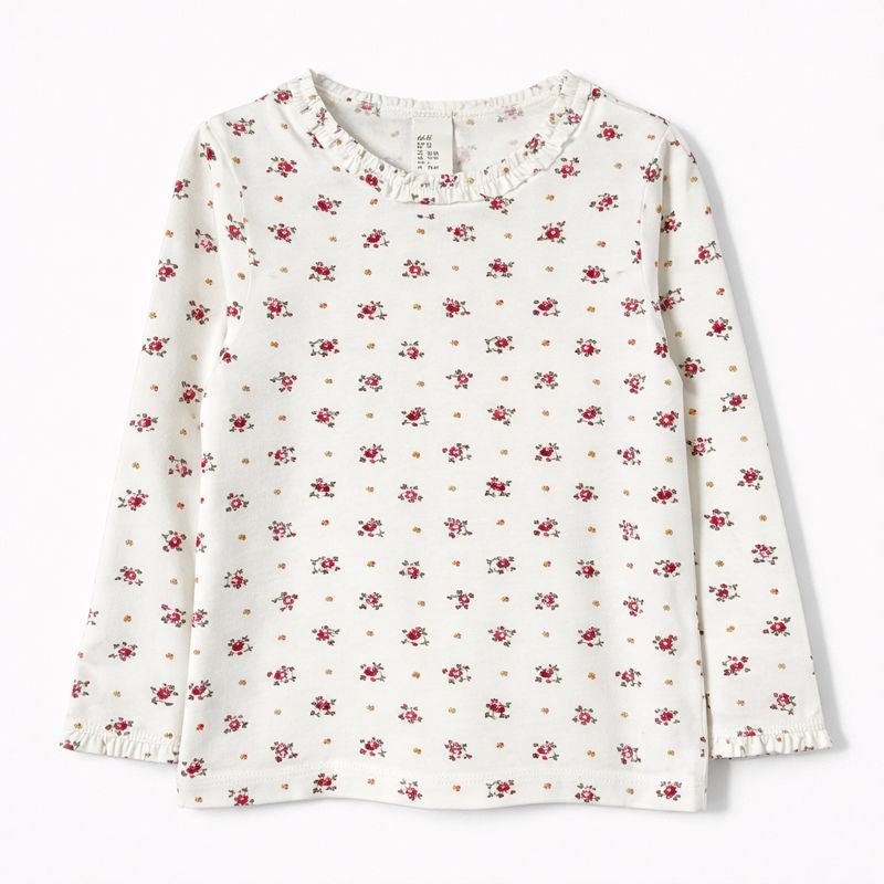 White Long Sleeve with Red & Green Ditsy Print (BG-000171)