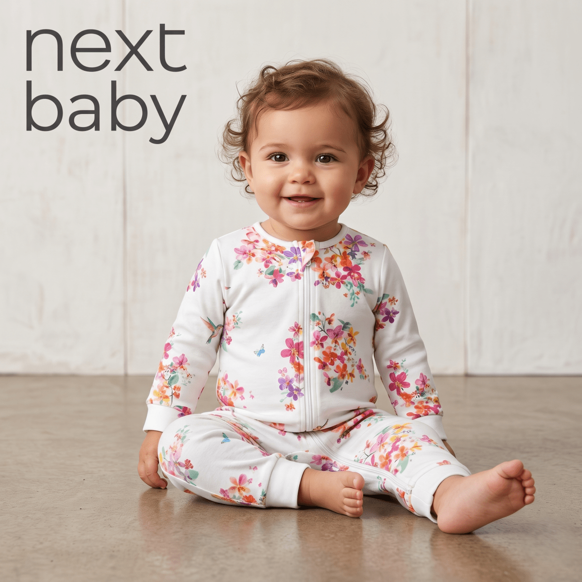 White Tropical Floral & Hummingbird Zip Romper (BG-000642)