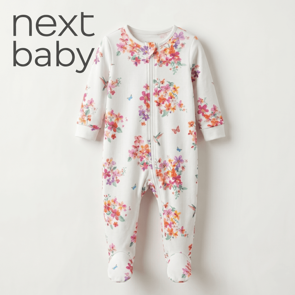 White Tropical Floral & Hummingbird Zip Romper (BG-000642)
