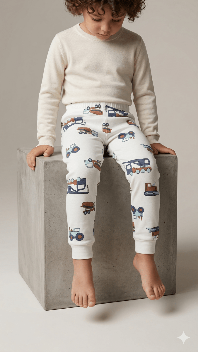 White Trouser with Machionary Print (BG-000509) - boy trouser