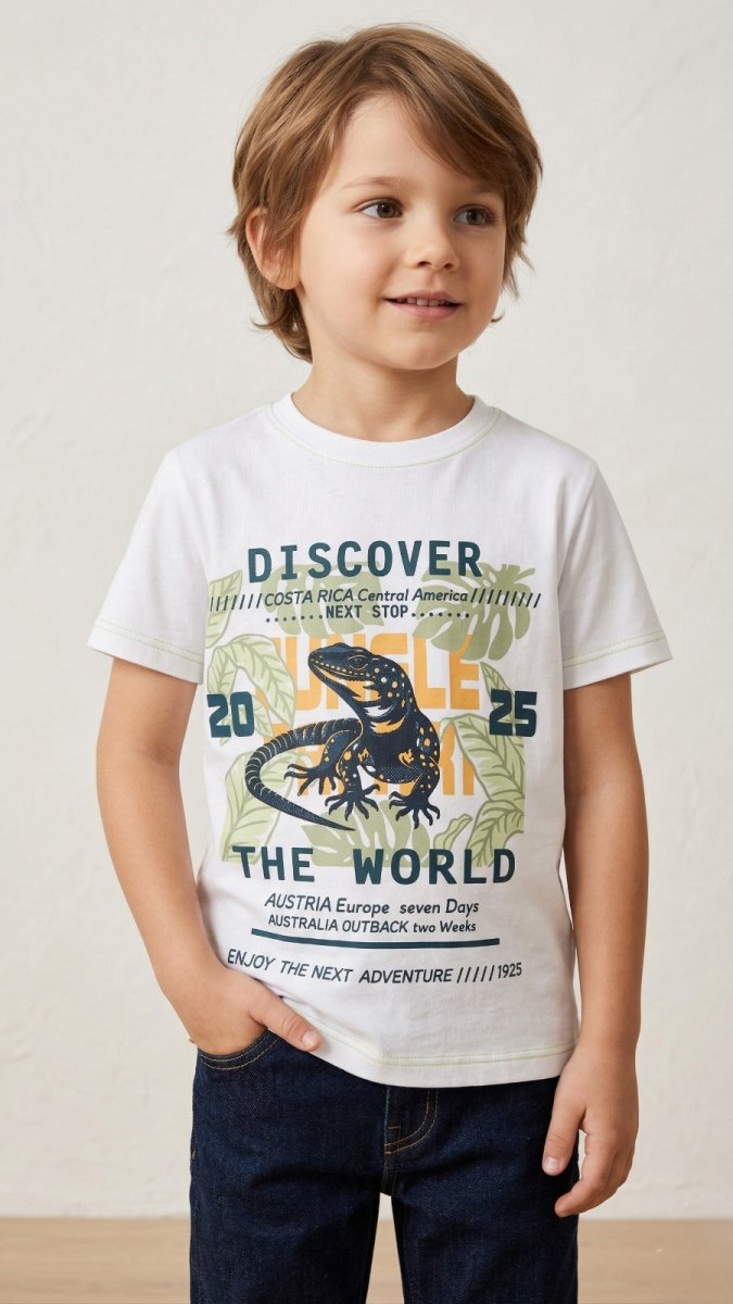 White with Discover the World (BG-000443) - boy tshirt