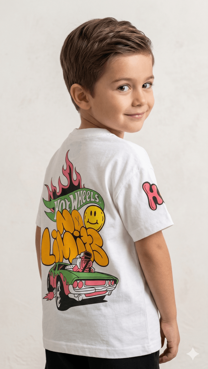 white with hot wheel bigger car BG-000480 - boy tshirt