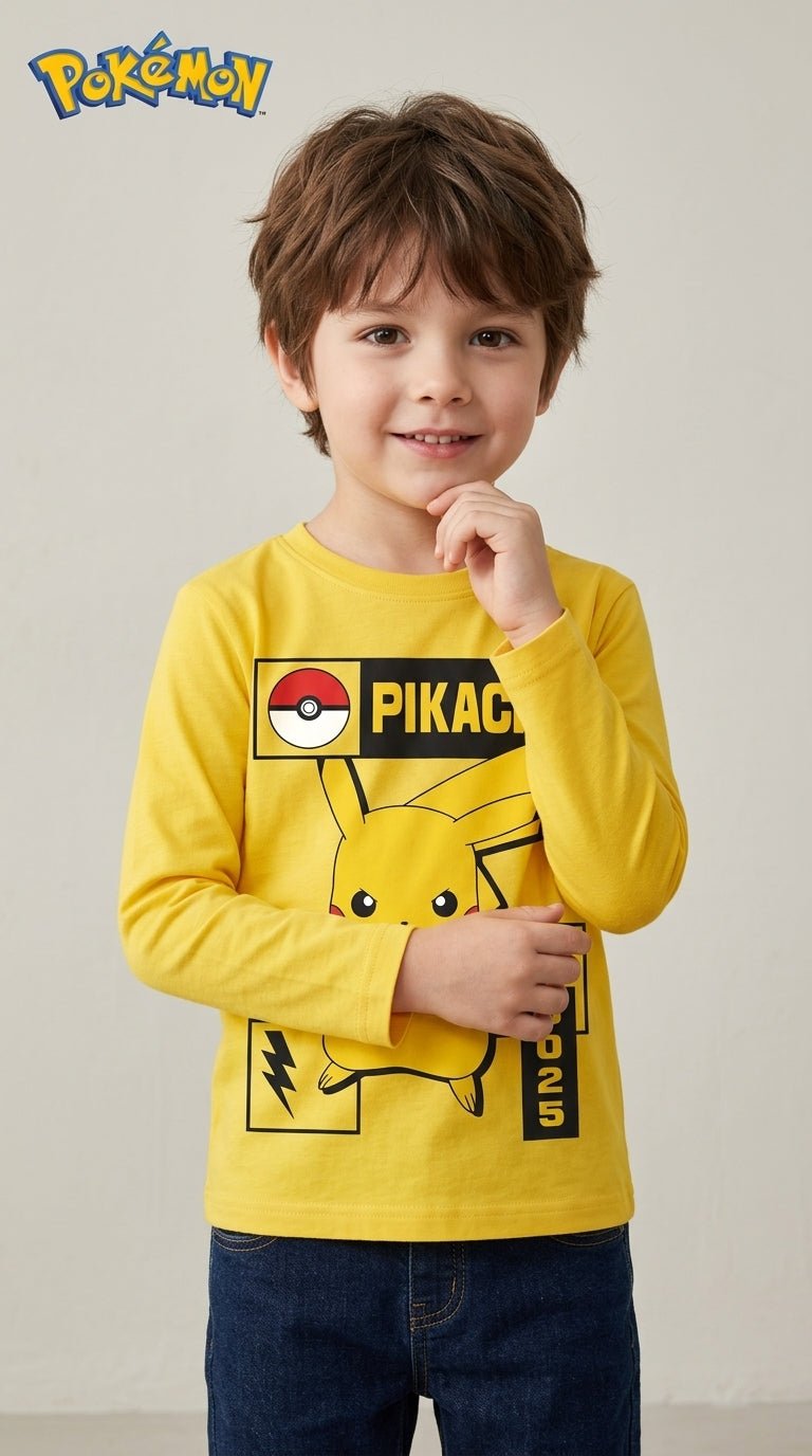 Yellow long sleeved Shirt with pikachu print (BG-000102)