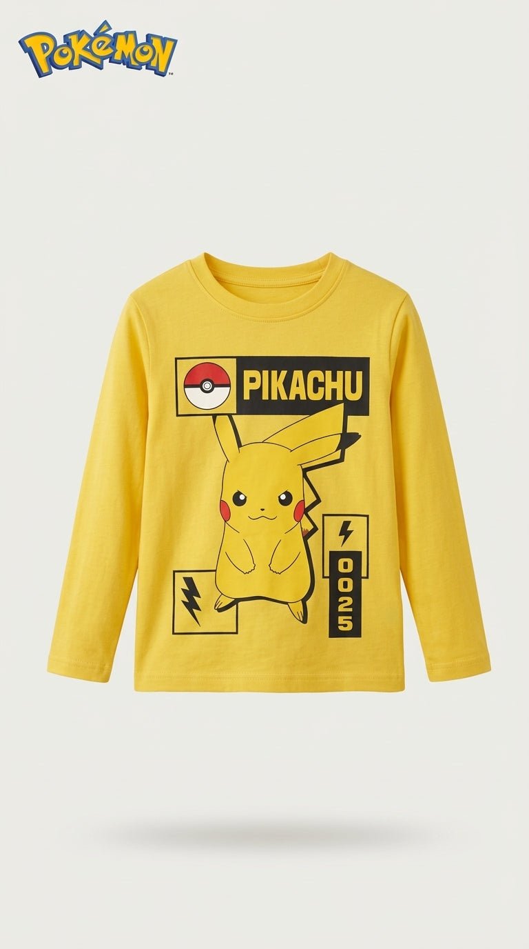 Yellow long sleeved Shirt with pikachu print (BG-000102)