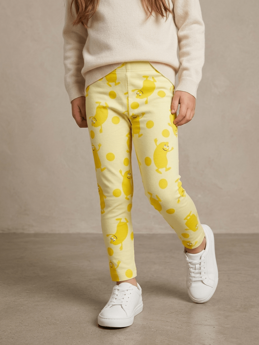 YELLOW TIGHTS WITH SMILY LEMON PRINT (BG-000802) - girl tights