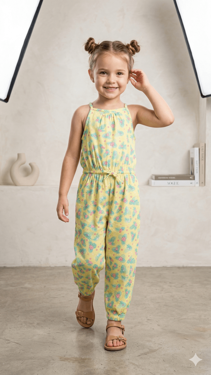 YELLOWJUMPSUIT WITH PLANTS BG-000404 - dungaree